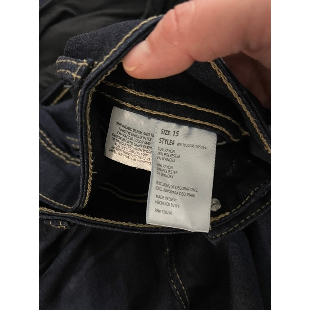 WallFlower Womens Dark Indigo Stretch Denim Jeans Size 15 WFI10250M Whiskered - Picture 6 of 6